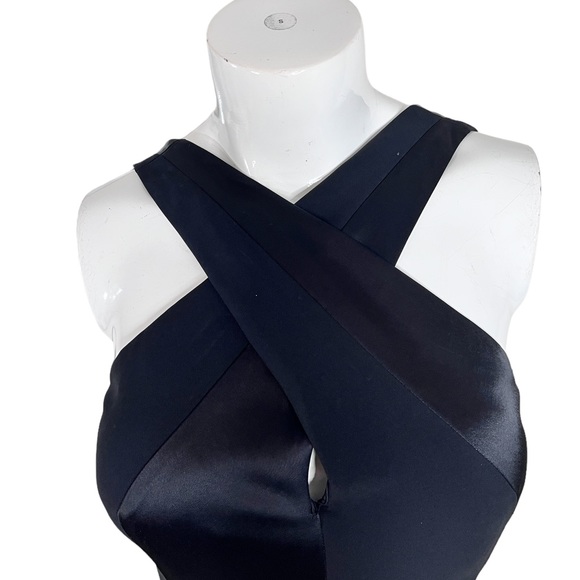 RARE St John Couture Black Crepe Satin Halter Wrap Neck Formal Slip Dress Sz 2/4 - Picture 8 of 12